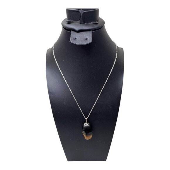 Vintage Tigers Eye Silver Pendant Necklace Artisan Crafted Natural Stone Gorham - Picture 2 of 8